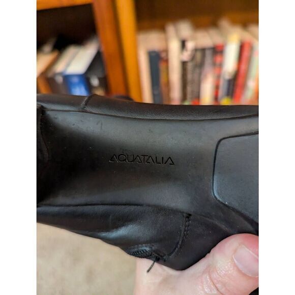 Aquatalia Women’s Size 7 Black Leather Buckle Ankle Bootie Boots Italy Heeled - Picture 7 of 7